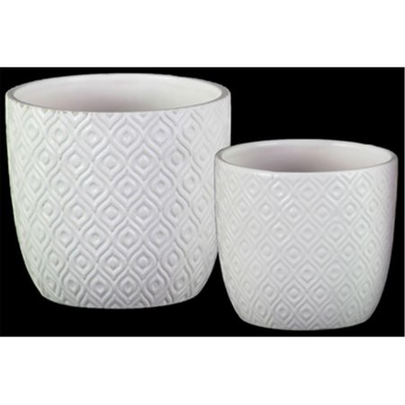 URBAN TRENDS COLLECTION Ceramic Square Pot with Embossed Diamond Design Body White Set of 2 37316